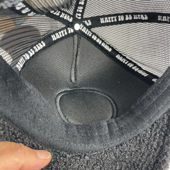 Happy To Be Here Smiley Double Blind Black Sherpa Trucker Snapback Mesh Hat Cap - Picture 9 of 9